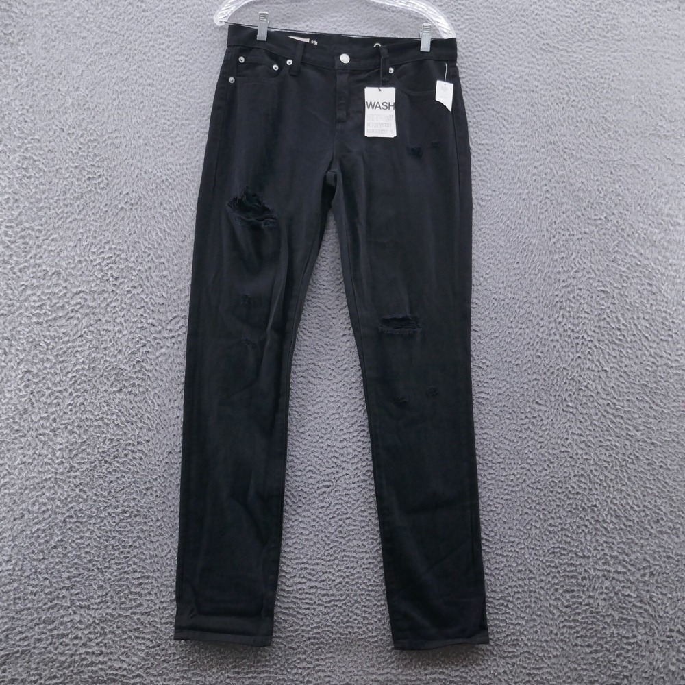 Gap‎ Girlfriend Jeans 28 Tall Black Womens Distressed Ripped Denim NEW